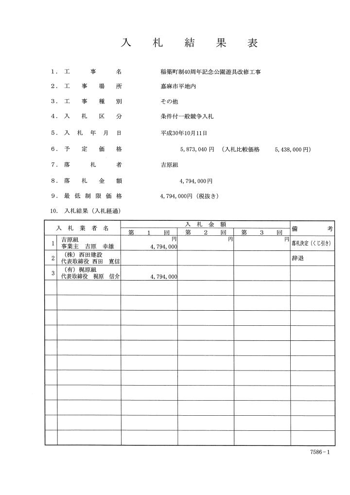 稲築町制40周年記念公園遊具改修工事