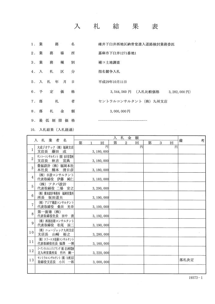 碓井下臼井西地区納骨堂進入道路検討業務委託