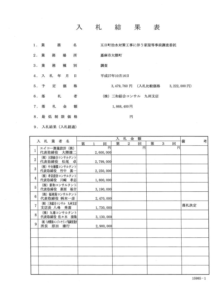 五日町治水対策工事に伴う家屋等事前調査委託