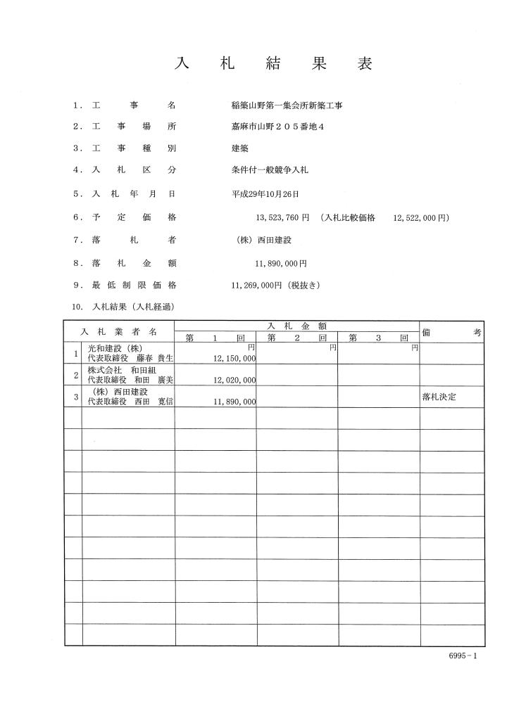 稲築山野第一集会所新築工事