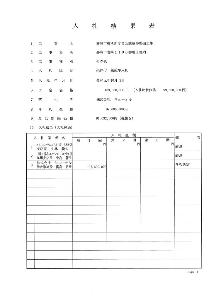 嘉麻市役所新庁舎会議室等整備工事