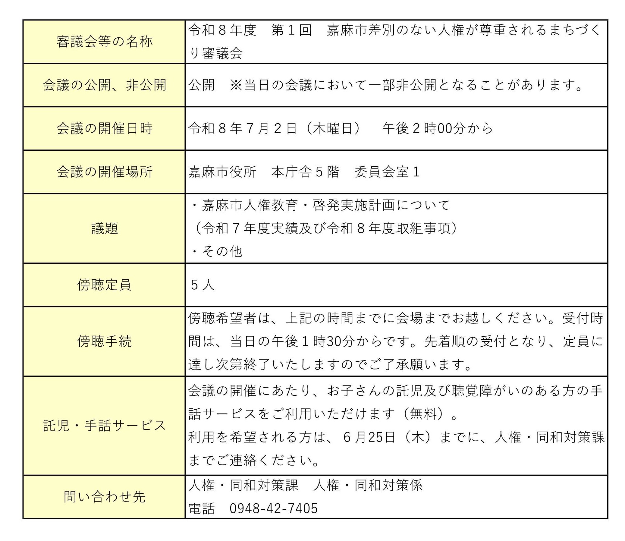 令和８年度　第１回嘉麻市差別のない人権が尊重されるまちづくり審議会
