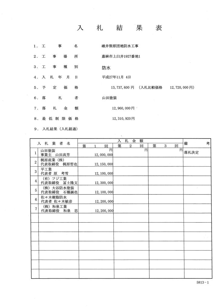 碓井笹原団地防水工事