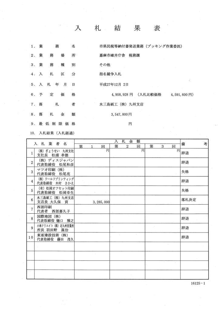 市県民税等納付書発送業務（ブッキング作業委託）