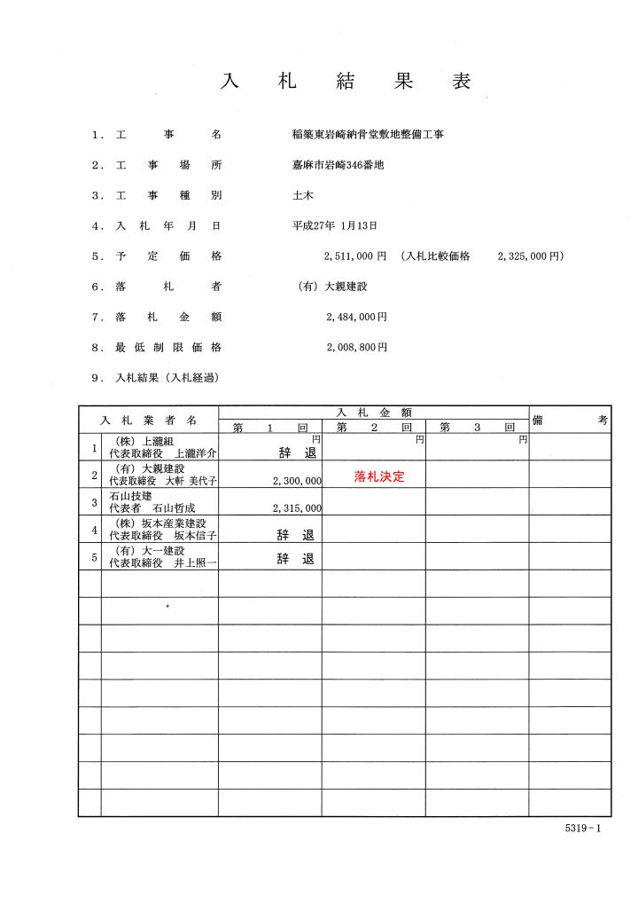 稲築東岩崎納骨堂敷地整備工事