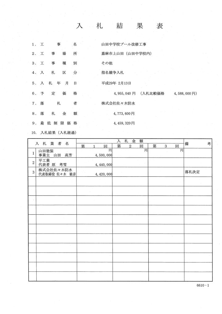 山田中学校プール改修工事