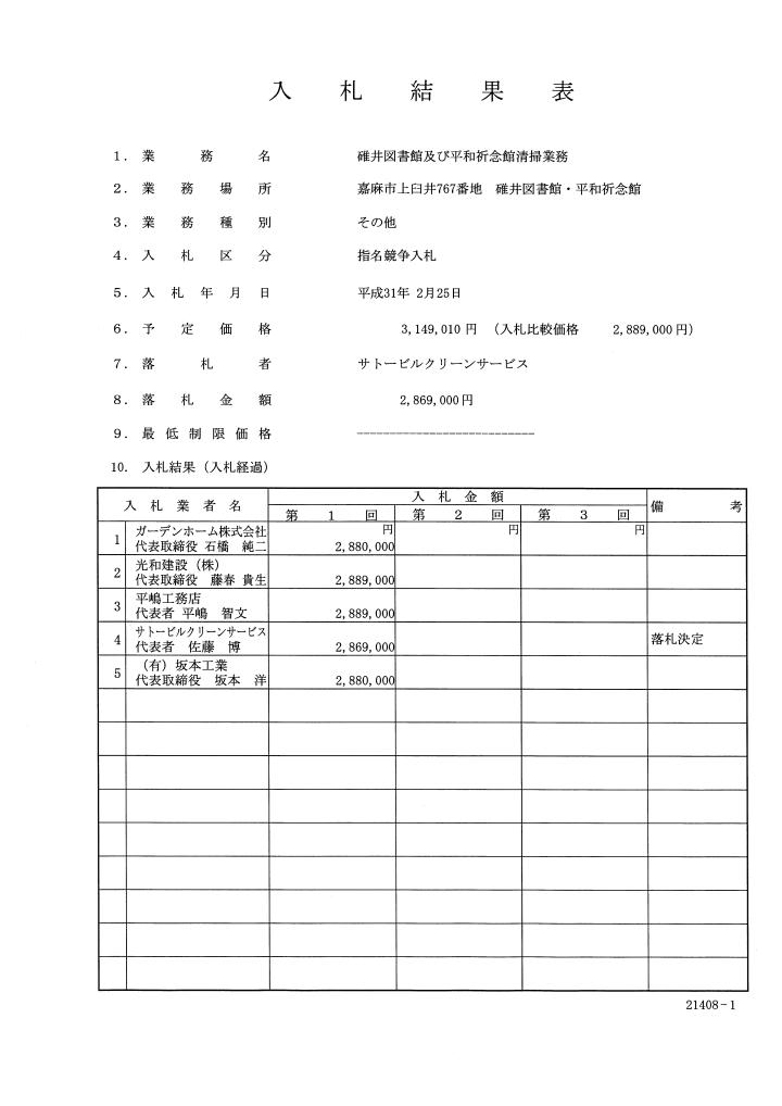 碓井図書館及び平和記念館清掃業務