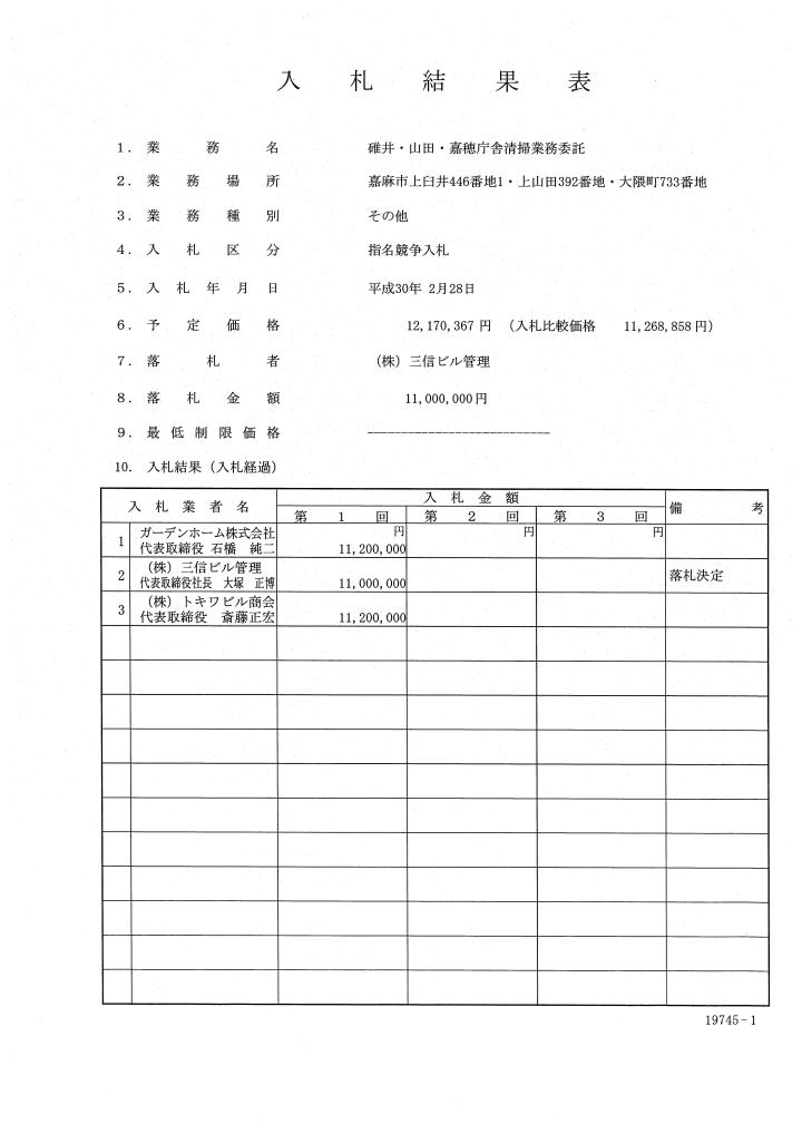碓井・山田・嘉穂庁舎清掃業務委託