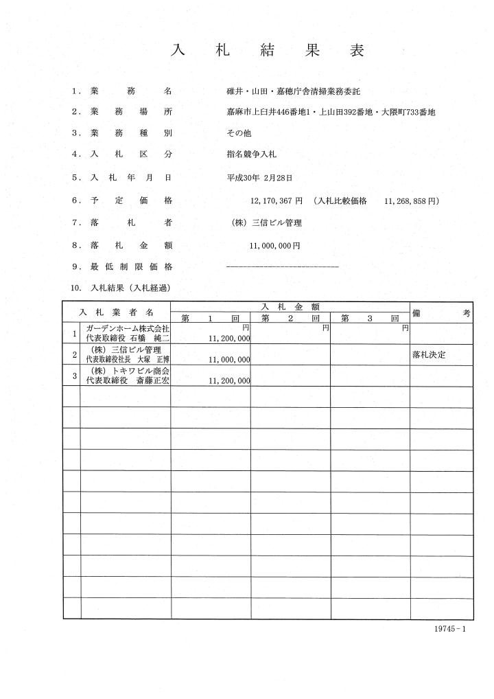 碓井・山田・嘉穂庁舎清掃業務委託