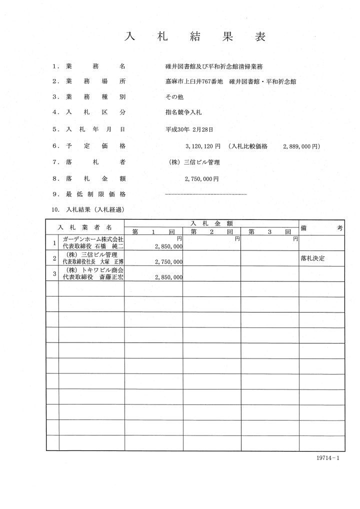 碓井図書館及び平和祈念館清掃業務