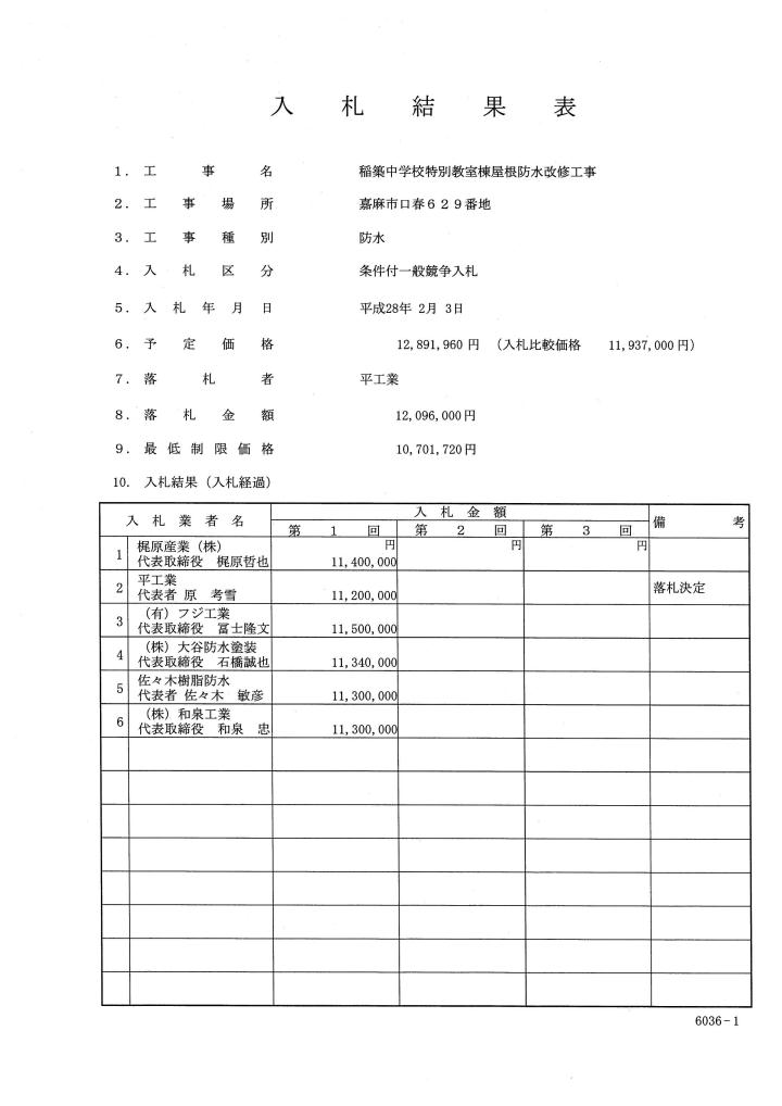 稲築中学校特別教室棟屋根防水改修工事