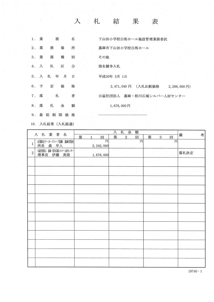 下山田小学校白馬ホール施設管理業務委託