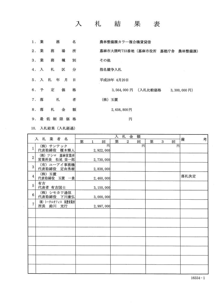 農林整備課カラー複合機賃貸借