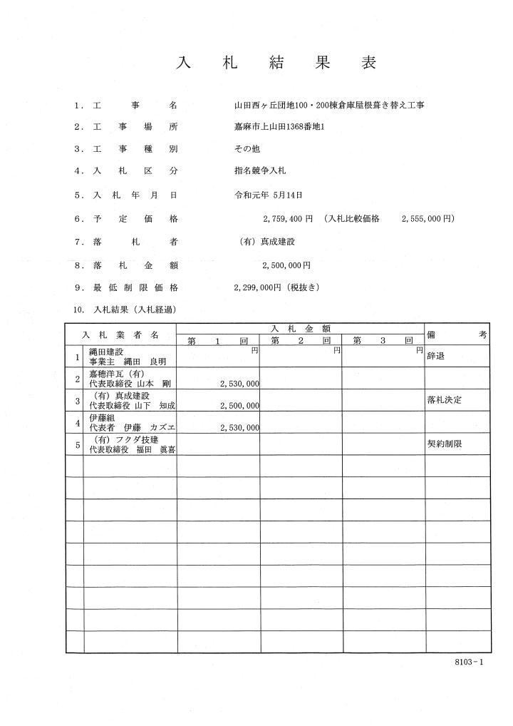 山田西ヶ丘団地100・200棟倉庫屋根葺き替え工事