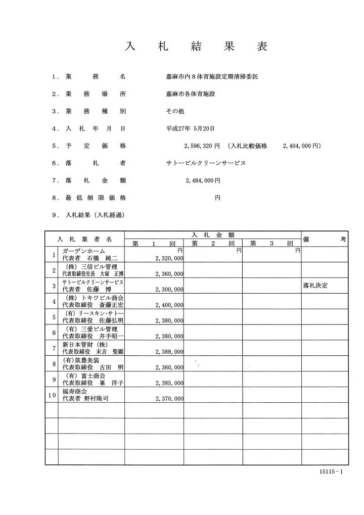 嘉麻市内8体育施設定期清掃委託