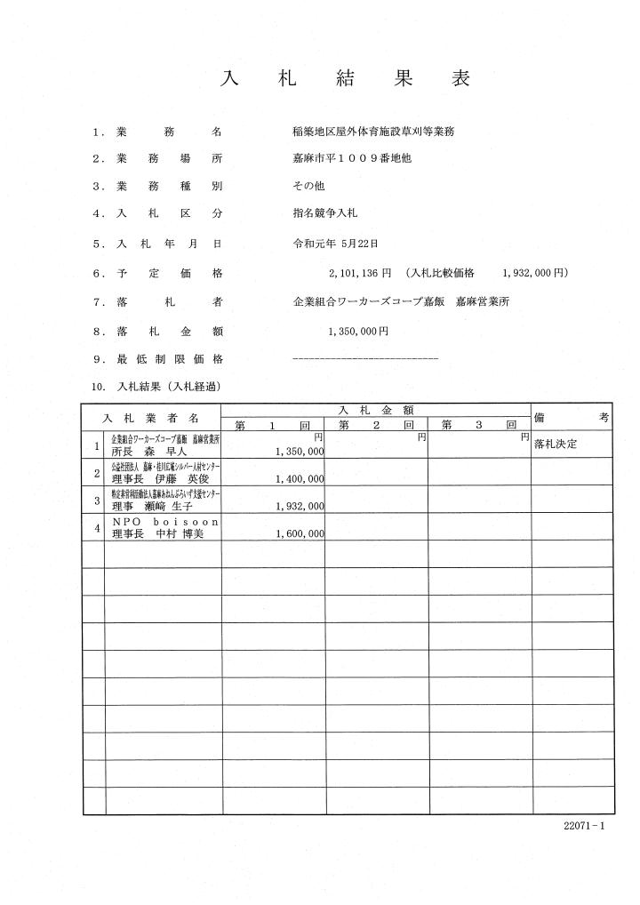 稲築地区屋外体育施設草刈等業務