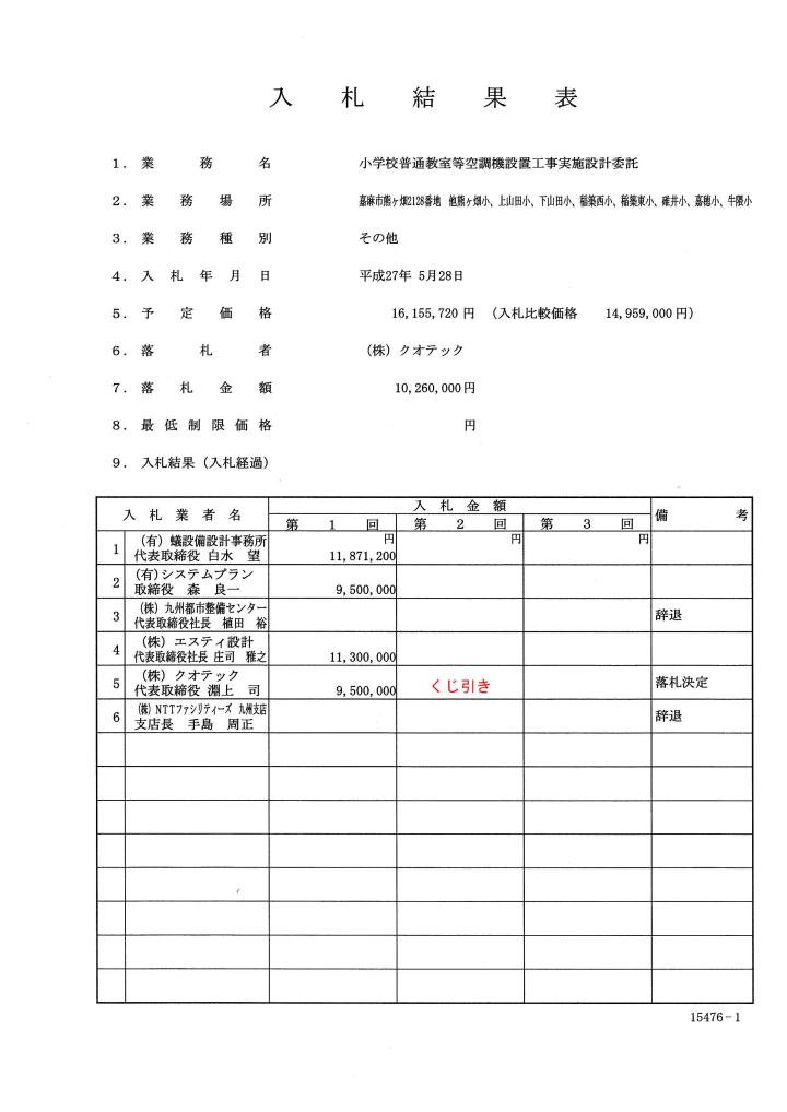 小学校普通教室等空調機設置工事実施設計委託