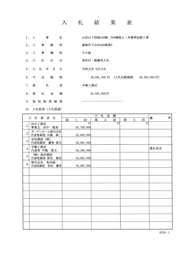 山田山下団地100棟、500棟屋上・外壁等改修工事