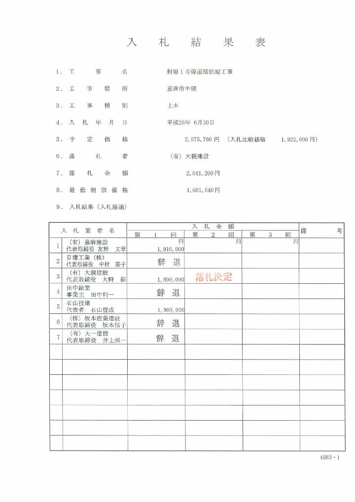 射場1号線道路拡幅工事