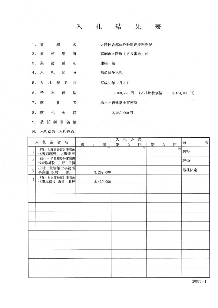 大隈校舎解体設計監理業務委託