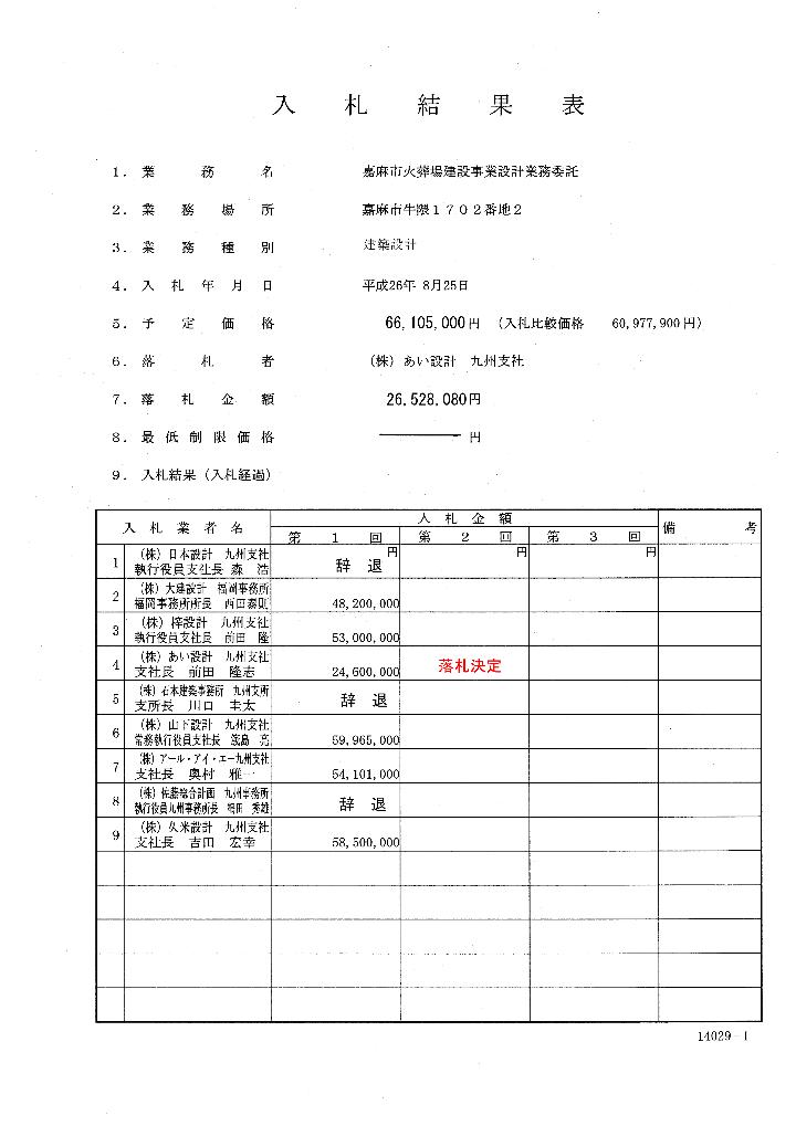 嘉麻市火葬場建設事業設計業務委託