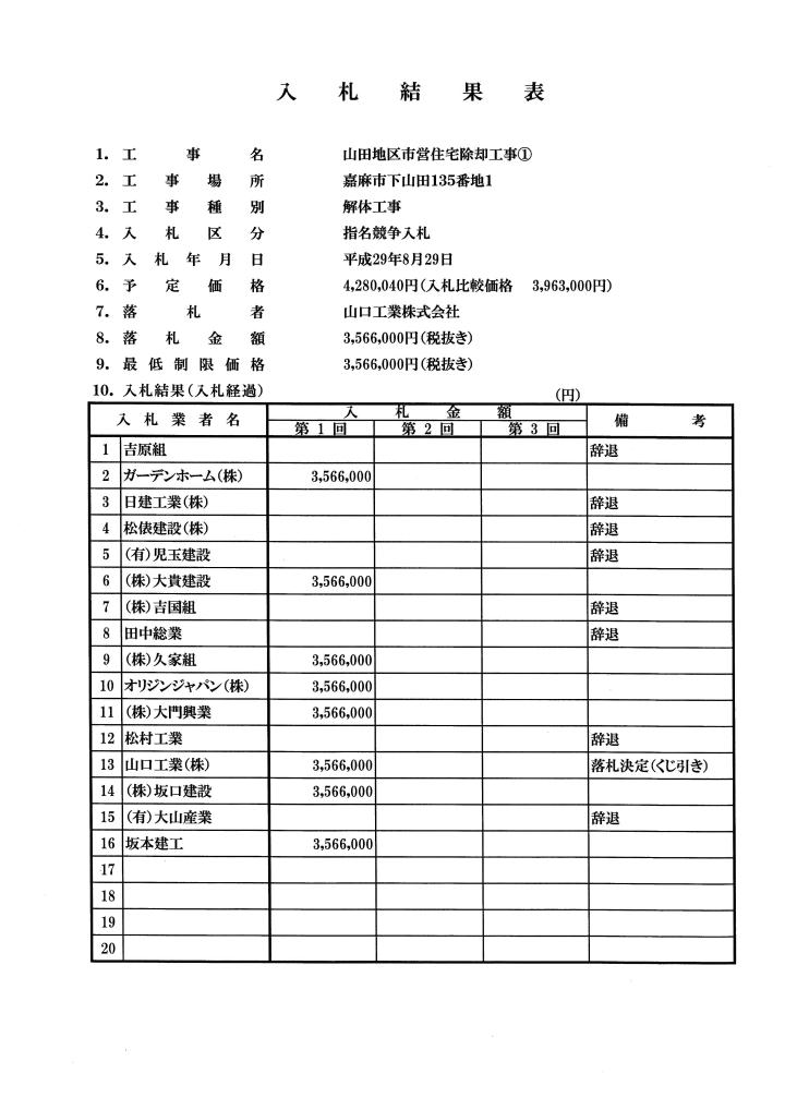 山田地区市営住宅除却工事(1)