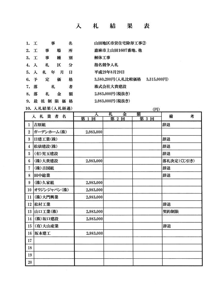 山田地区市営住宅除却工事(2)