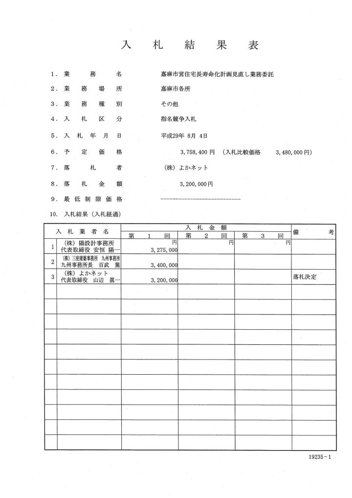 嘉麻市営住宅長寿命化計画見直し業務委託