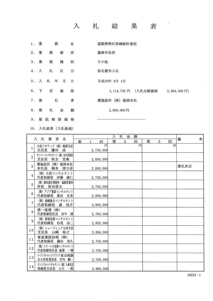 道路照明灯詳細設計委託