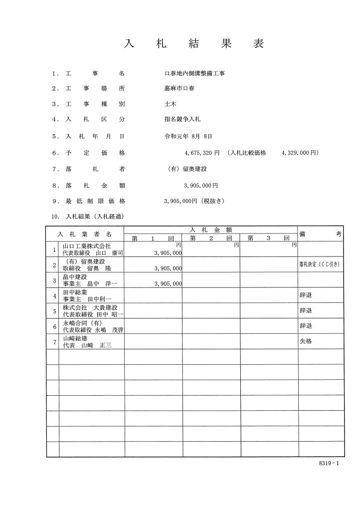 口春地内側溝整備工事