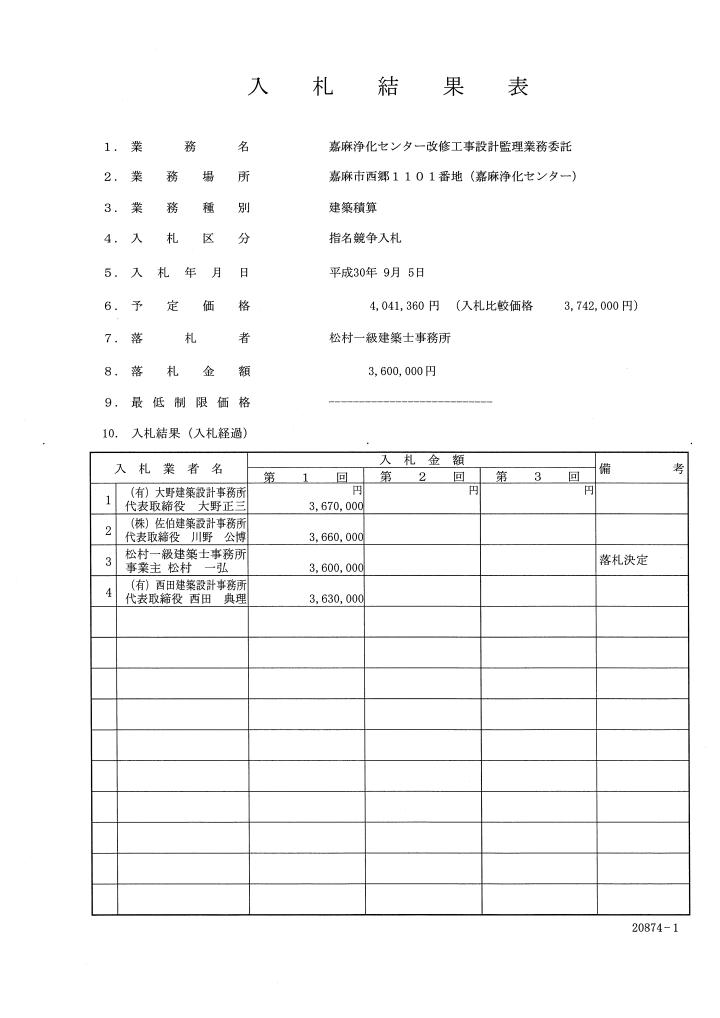 嘉麻浄化センター改修工事設計監理業務委託